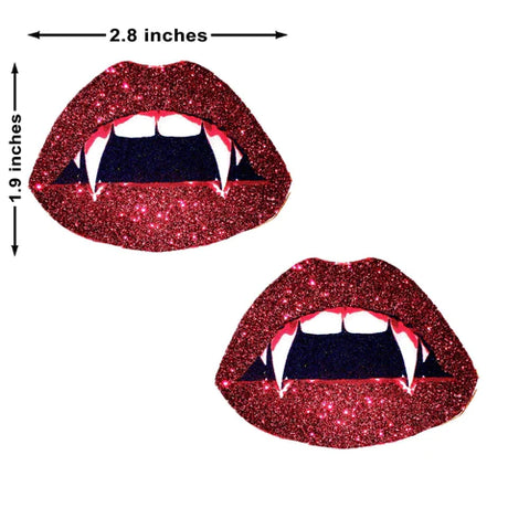 Vampire Fang Red Glitter Lip Blacklight Nipple Cover Pasties