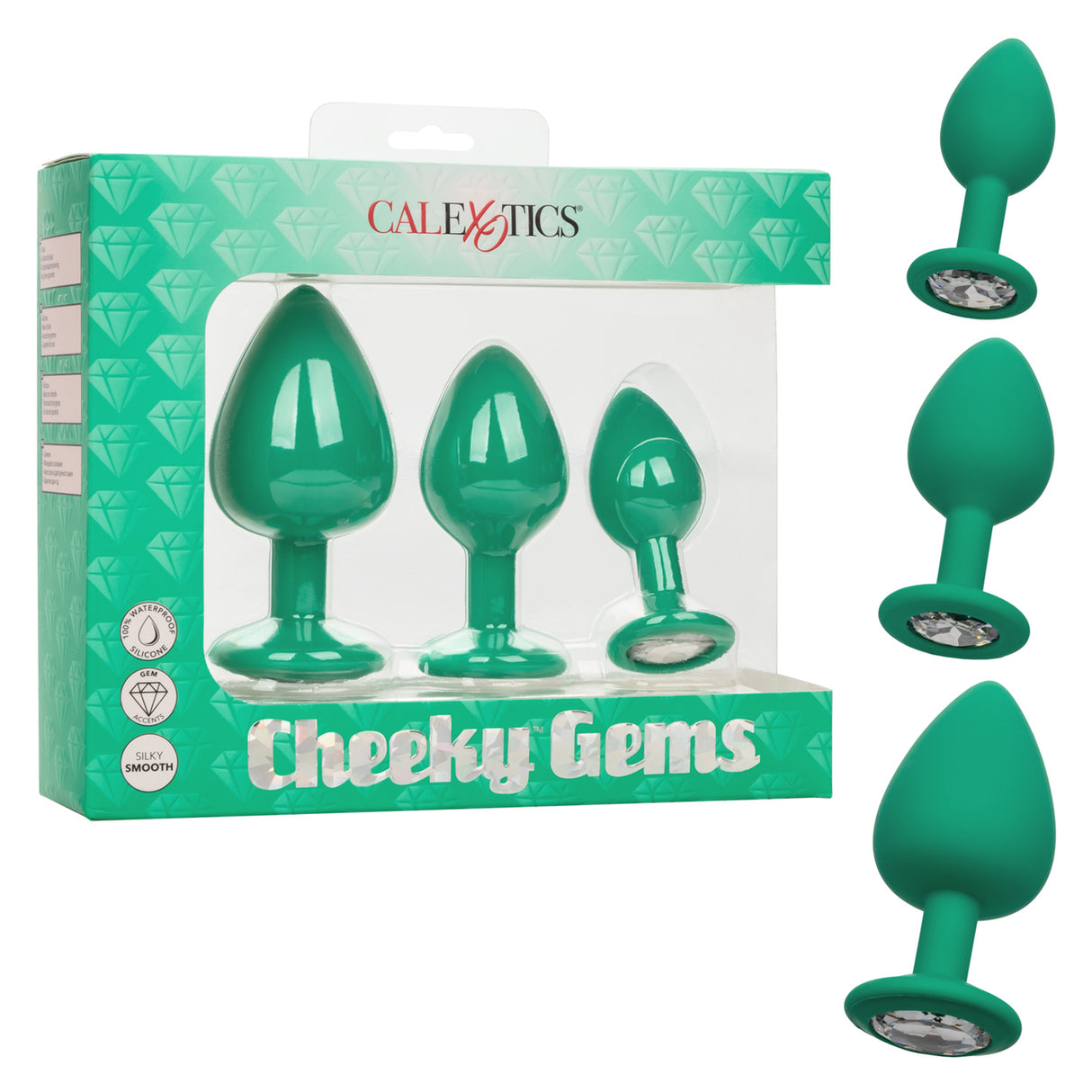 Cheeky Gems Sparkling Gem Plug Set in Green by Calexotics