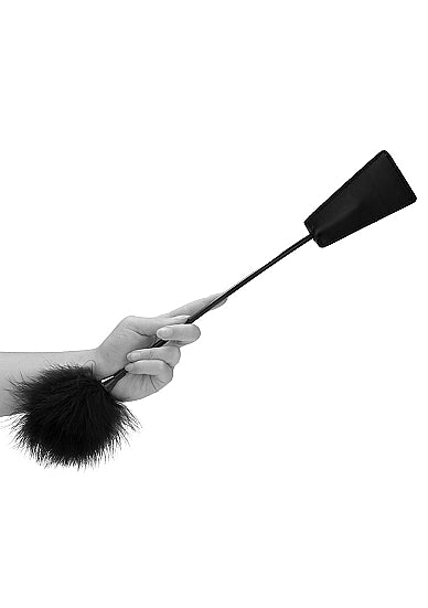 Ouch! Ouch! Crop With Feather Tickler Black