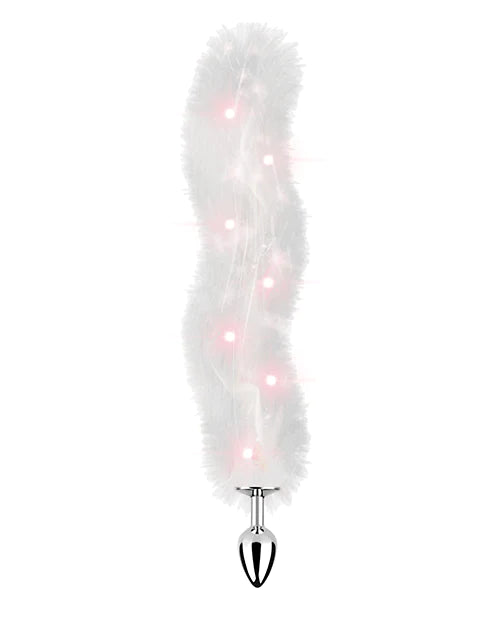 	 Foxy Tail Light Up Faux Fur Butt Plug With Multicolored Light Pattern White