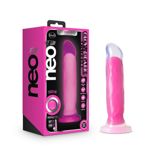 Neo Elite - Glow in the Dark - Marquee - 8 inch Silicone Dual Density Dildo - Neon Pink