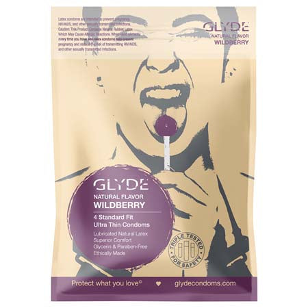 Glyde Ultra Natural Wildberry Flavored Condoms  4 Pack