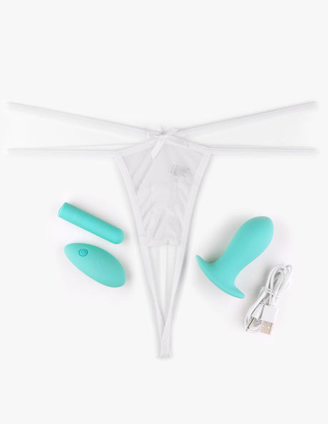 Hookup Panties Remote  Bowtie G-String White Fits Size S-