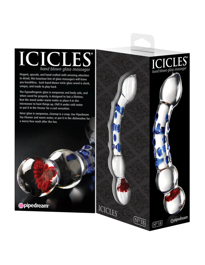 Icicles No. 18 Curved Glass Dildo Blue 7.5 inch