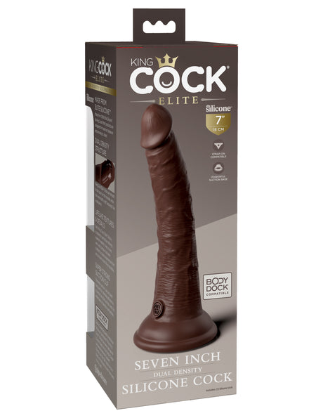 King Cock Elite Silicone Dual-Density Cock Dildo 7 in. Brown