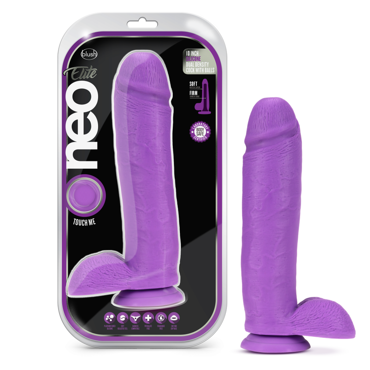 Neo Elite - 10 inch Silicone Dual Density Dildo with Balls - Purple