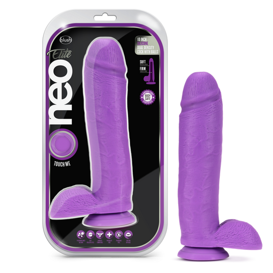 Neo Elite - 10 inch Silicone Dual Density Dildo with Balls - Purple