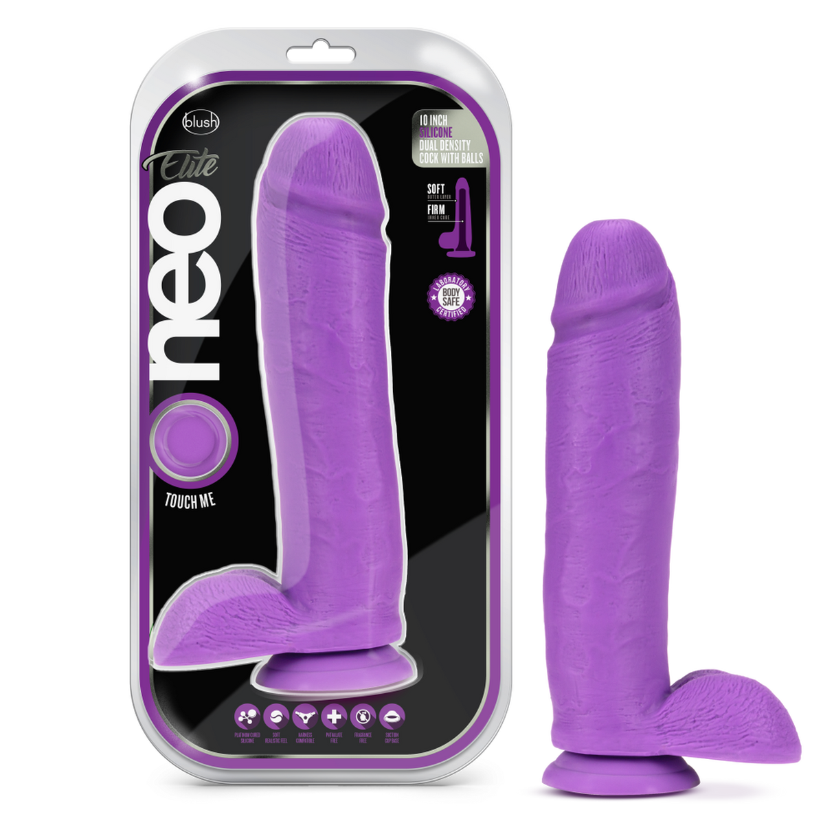 Neo Elite - 10 inch Silicone Dual Density Dildo with Balls - Purple