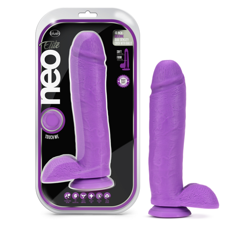 Neo Elite - 10 inch Silicone Dual Density Dildo with Balls - Purple