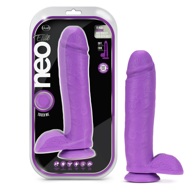 Neo Elite - 10 inch Silicone Dual Density Dildo with Balls - Purple