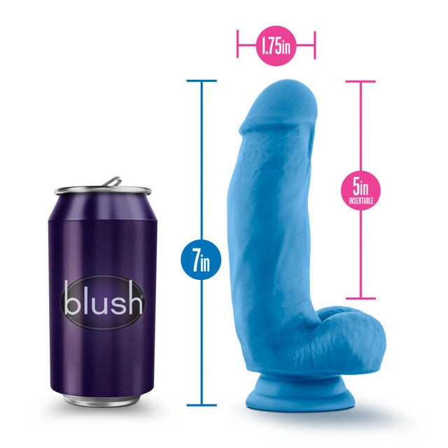 Neo Elite - 7 inch Silicone Dual Density Cock with Balls - Neon Blue