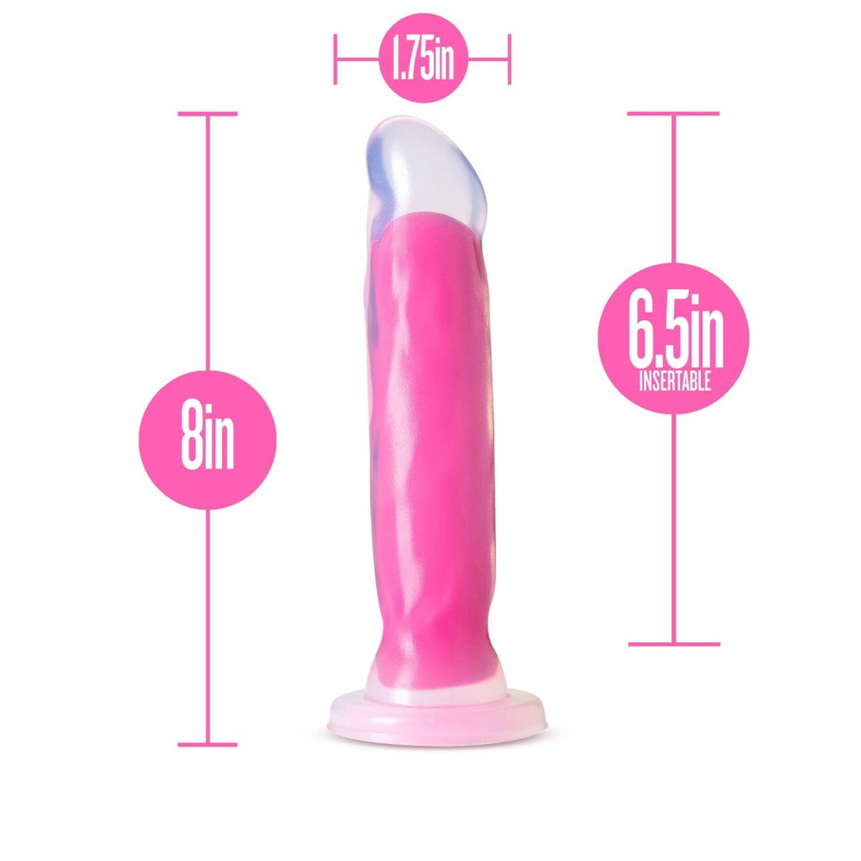 Neo Elite - Glow in the Dark - Marquee - 8 inch Silicone Dual Density Dildo - Neon Pink