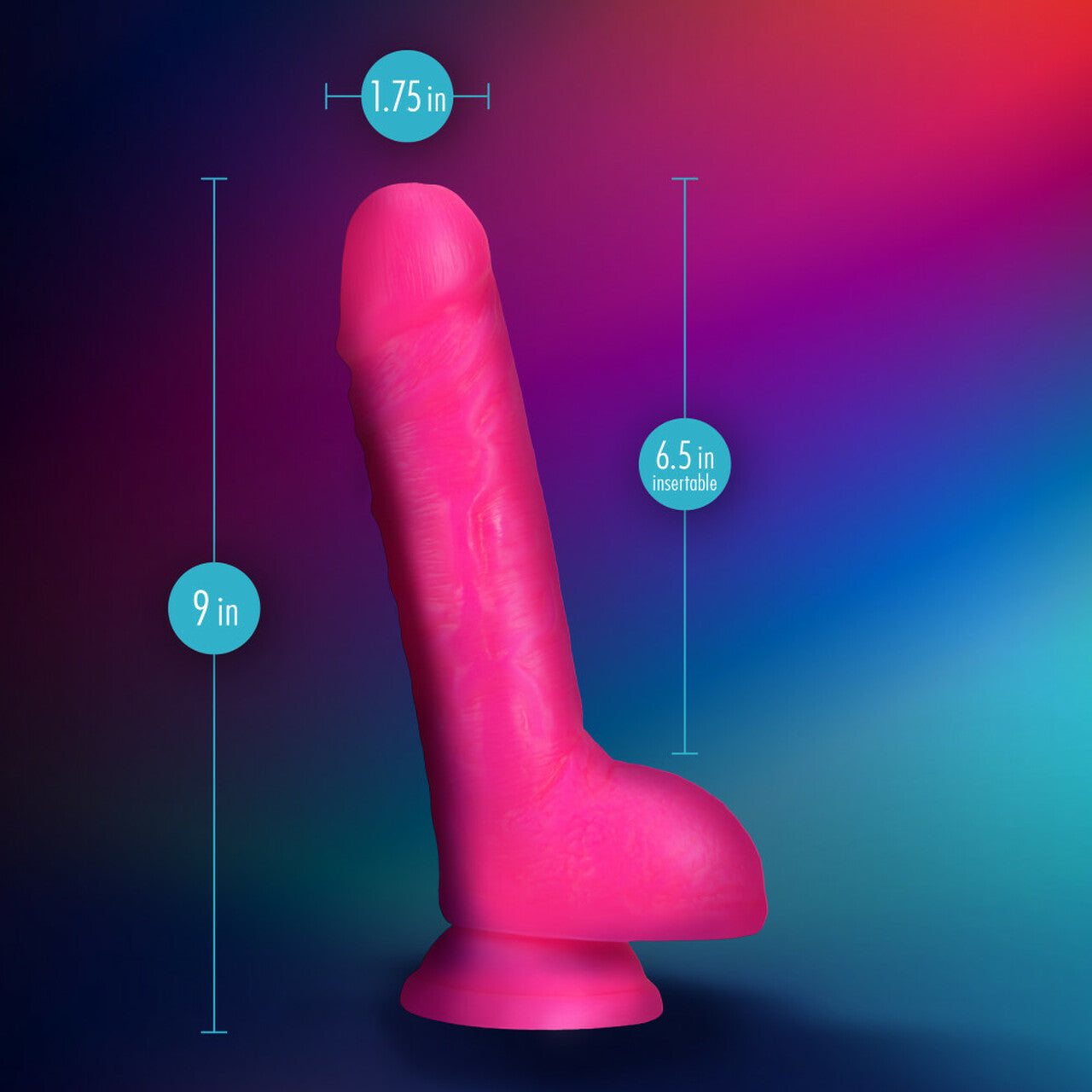 Neo Elite - 9 Inch Silicone Dual Density Dildo with Balls - Neon Pink