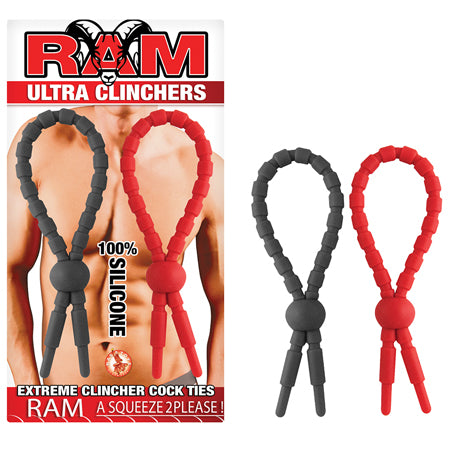 Ram Ultra Clinchers Silicone Lasso/Bolo Cockties in black and red